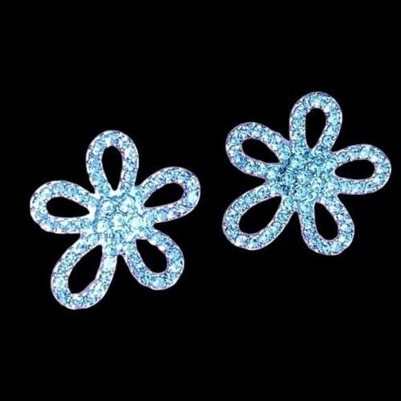 Super Sparkly Moissanite Crystal Open Petal Floral Stud Gem Earring, Great Gift! - Picture 1 of 10